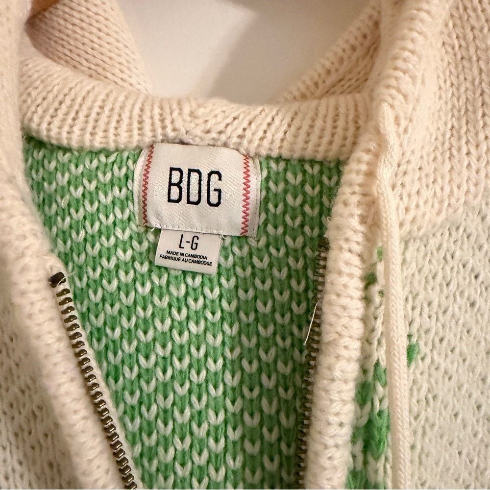 New BDG Madison Mountain Fair Isle Oversized Full-Zip Hoodie Sweater - Picture 6 of 13